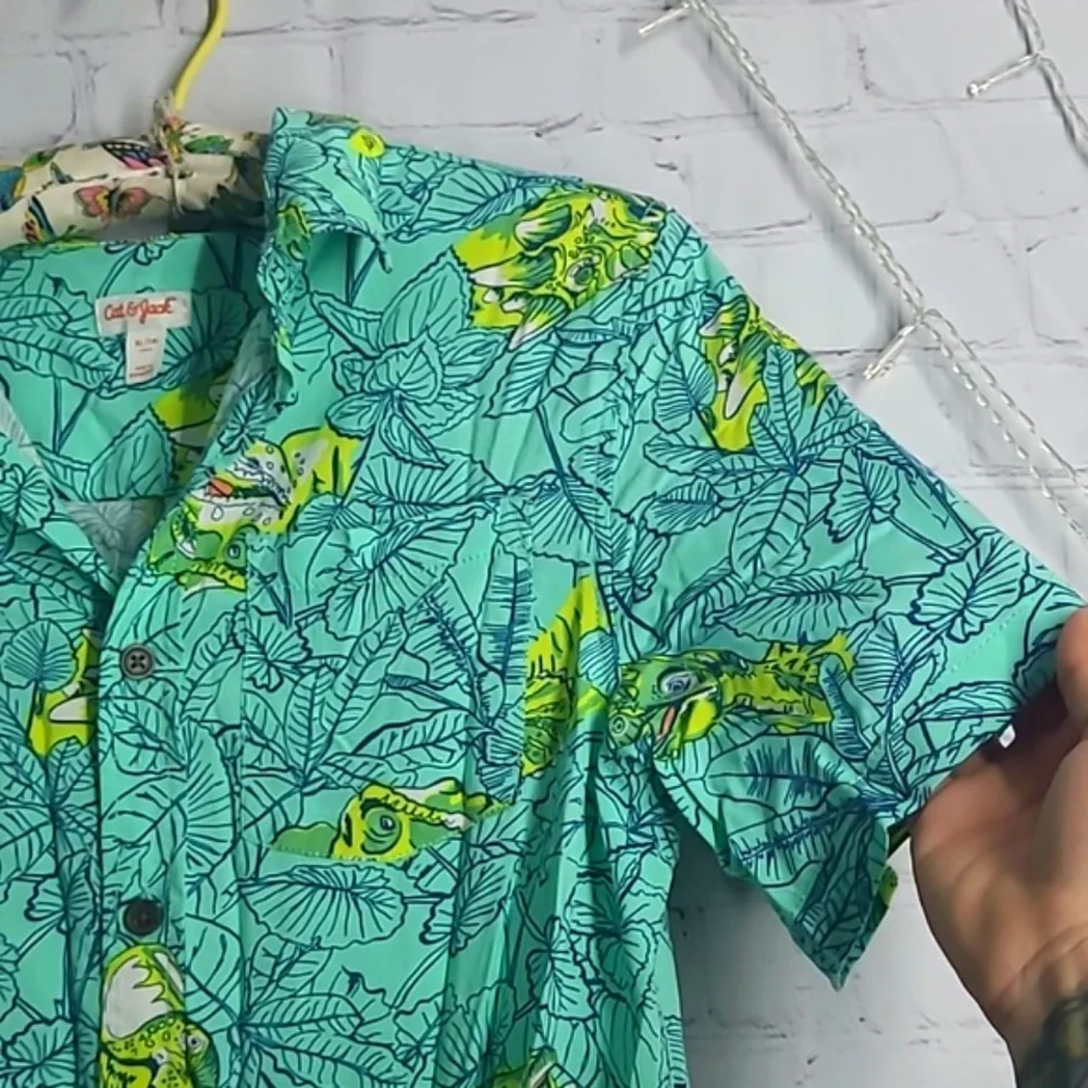 Cat & Jack Tropical Vibrant Dinosaur Dino Button Down Shirt Youth Size XL 16 - Picture 11 of 17